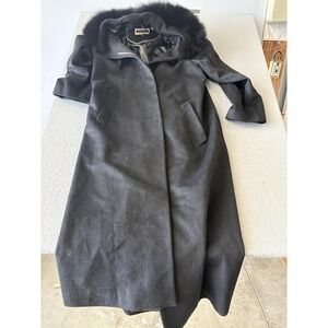 Kristen Blake Coat Womens 12 Black Wool Fox Fur Trim Button Front Overcoat